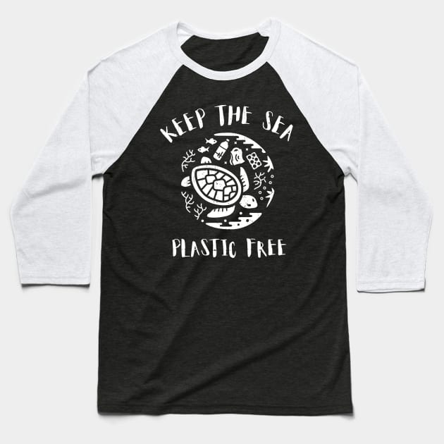 Keep The Sea Plastic Free Turtle Marine Scene Baseball T-Shirt by bangtees